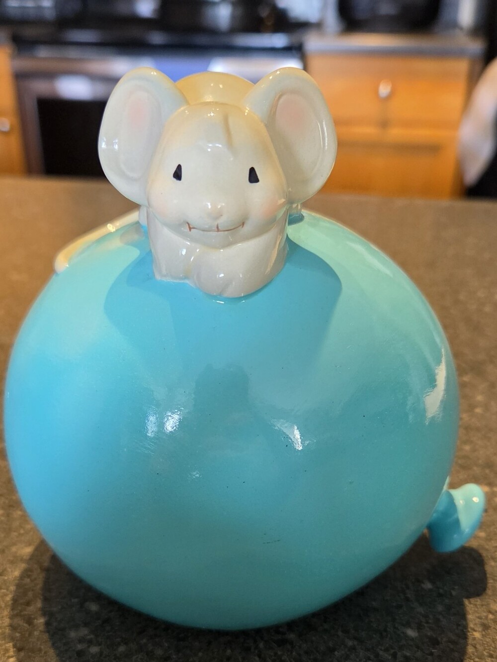 Vintage Ceramic Mouse on Turquoise Blue Balloon Piggy Bank